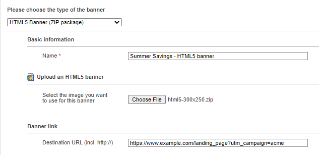 Banner Type HTML5 - Destination URL