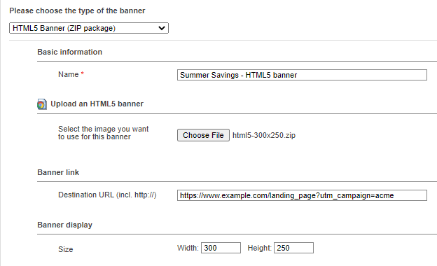 Banner Type HTML5 - size