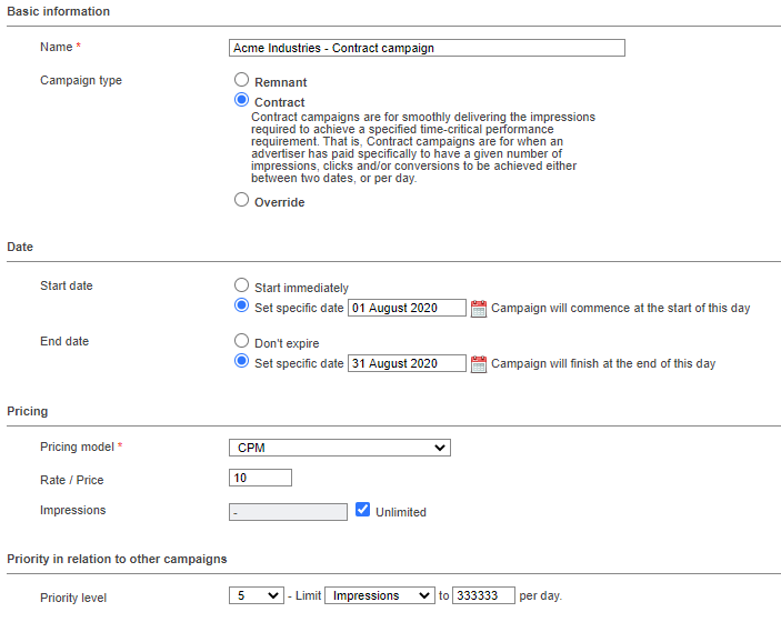 Contract campaign with daily budget