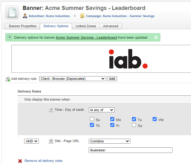 How to define Delivery Rules for a Banner in Revive Adserver