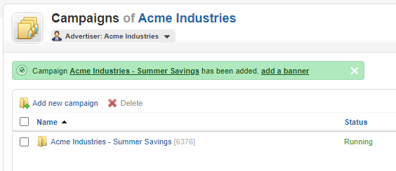 New Campaign Added, now add a banner