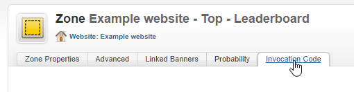 Zone Properties, Invocation Code tab
